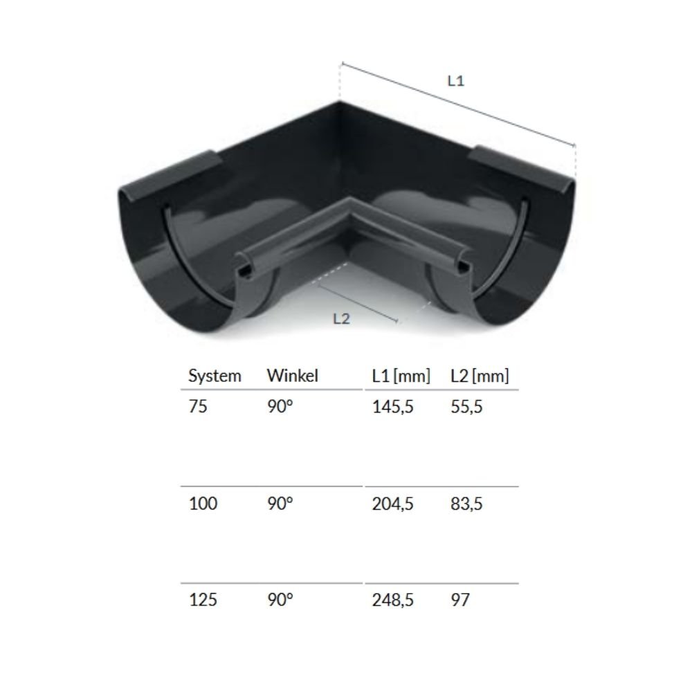 Pièce d'angle intérieure 90° graphite Système 100-0