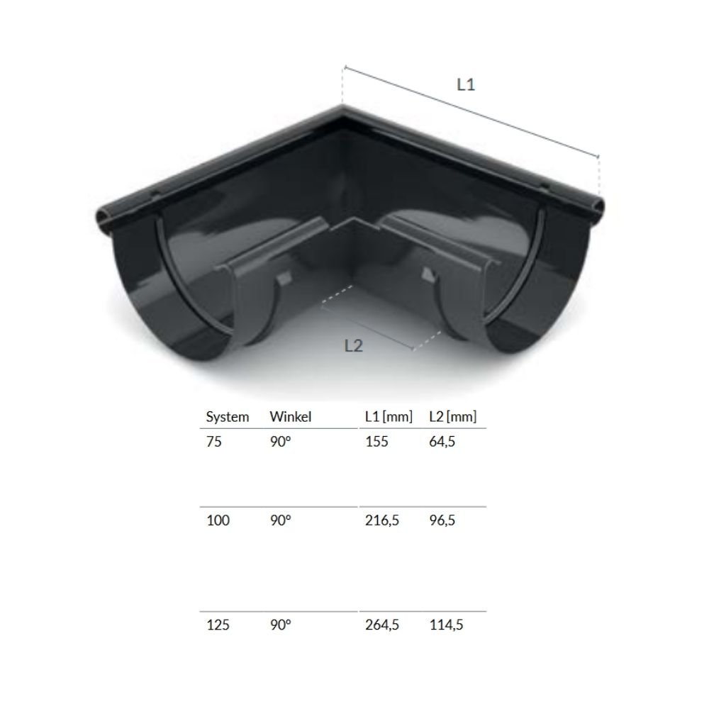 Pièce d'angle extérieure 90° graphite Système 100-0