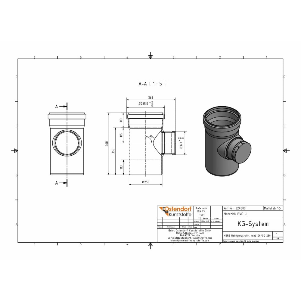 KGRE Tube de nettoyage DN/OD 250 avec couvercle rond-1