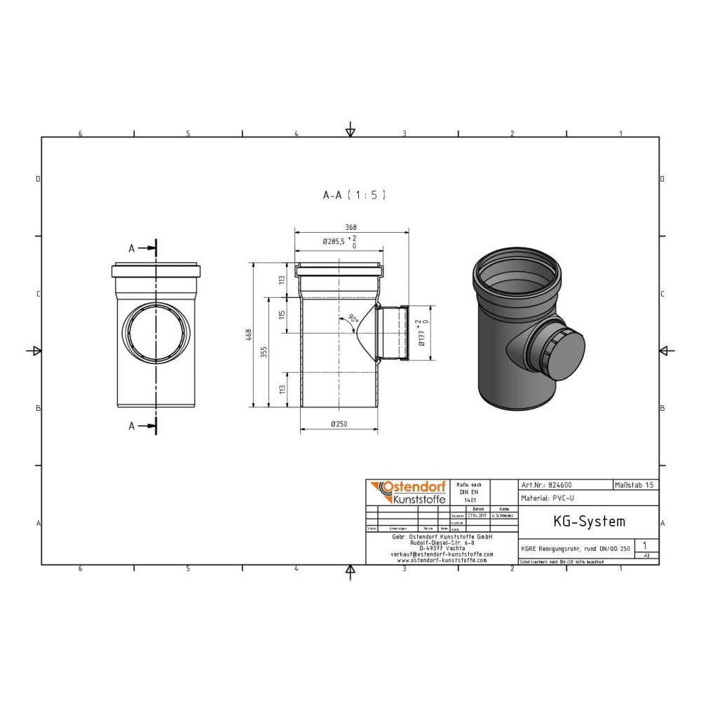 KGRE Tube de nettoyage DN/OD 250 avec couvercle rond-1