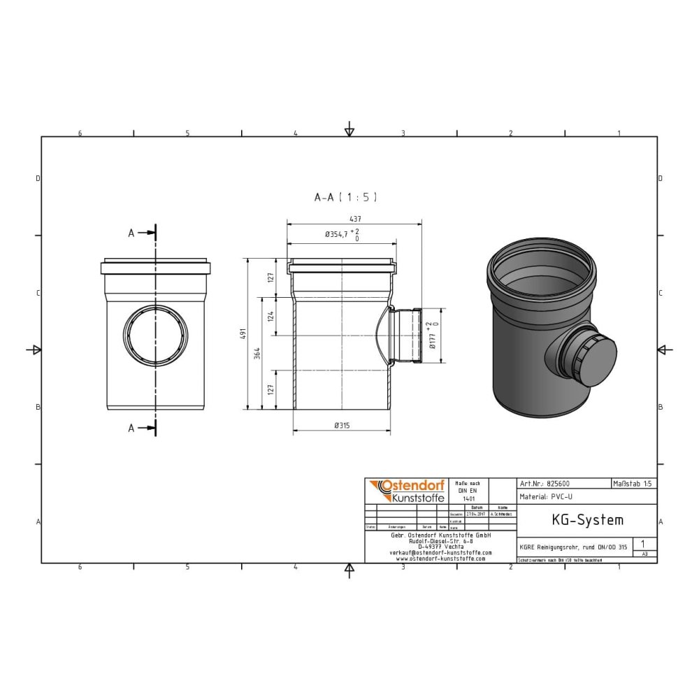 Tube de nettoyage KGRE DN/OD 315 avec couvercle rond-1