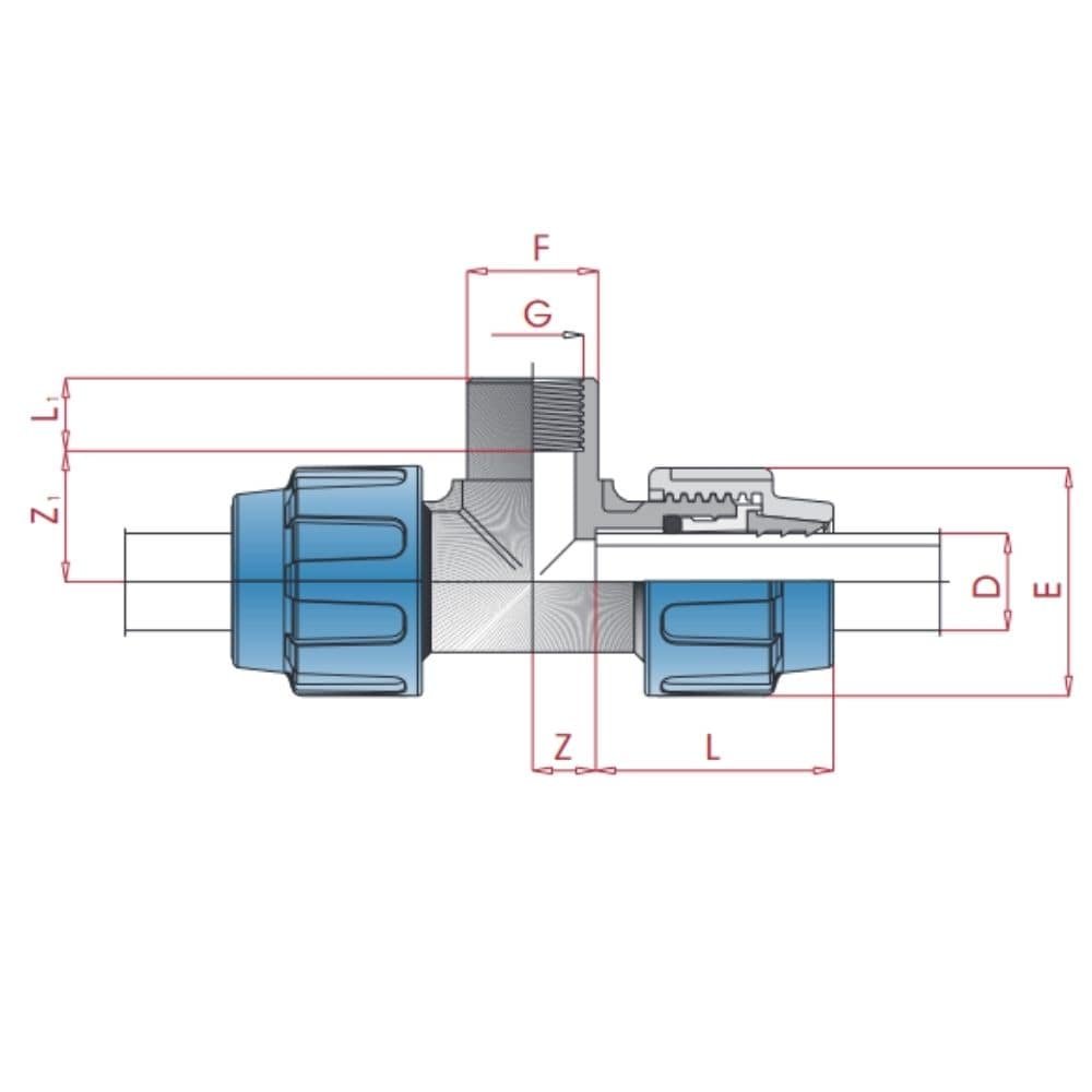 Raccord de tuyau PP PE Té 20 x 1/2" IG x 20-0