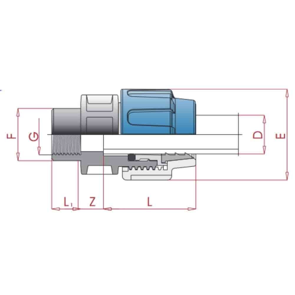 Raccord de tuyau PP PE 32 x 3/4" IG-0