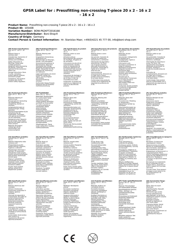 Raccord à sertir Té sans croisement 20 x 2 - 16 x 2 - 16 x 2-3