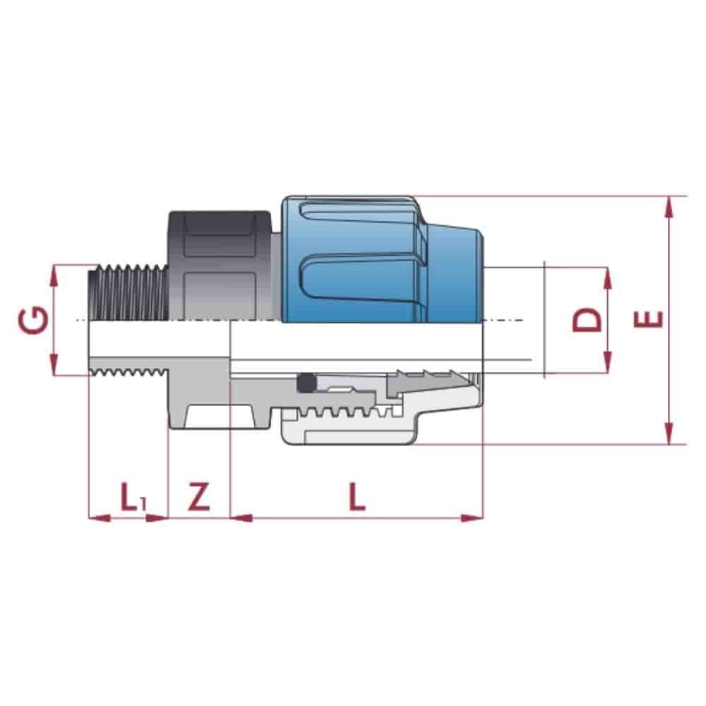 Raccord de tuyau PP PE 20 x 1/2" AG-0