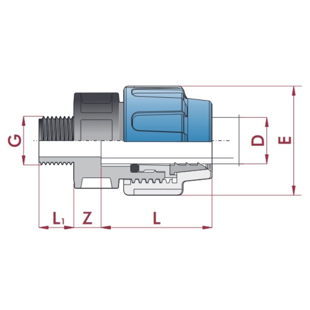 Raccord de tuyau PP PE 32 x 1" AG-0