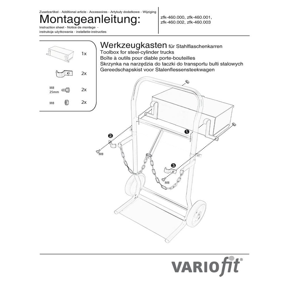 Boîte à outils pour chariots à bouteilles en acier fk-1300 / 1301-2