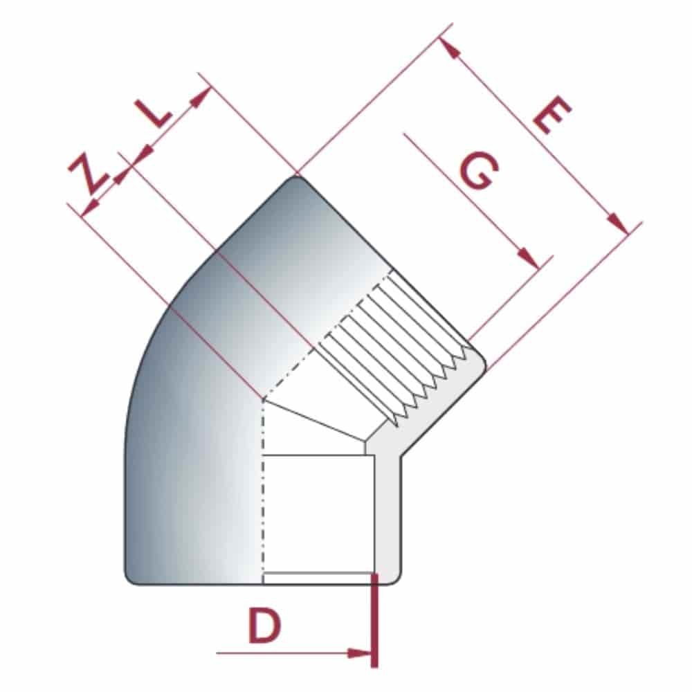 PVC - U 45° Coude Manchon x IG 20 mm x 1/2"PN10-0