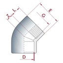 PVC-U 45°Coude Manchon x IG 20 mm x 1/2"PN10-0