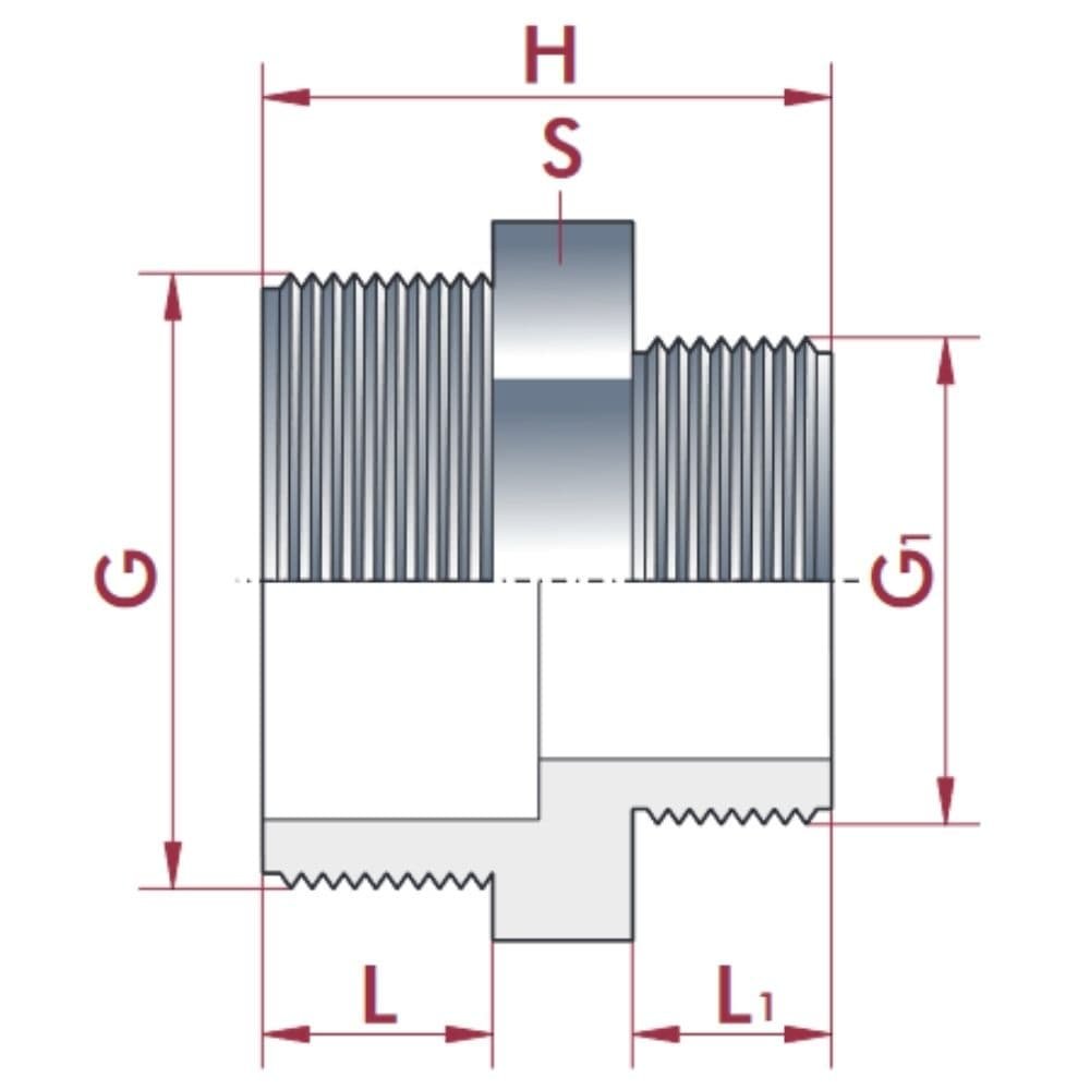 PVC - U double mamelon réduit AG 2 1/2" x 1 1/2"-0