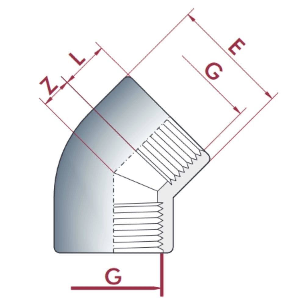 PVC-U Coude 45° IG 1 1/2" PN10-0