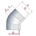 PVC-U Coude 45° IG 1 1/2" PN10-0