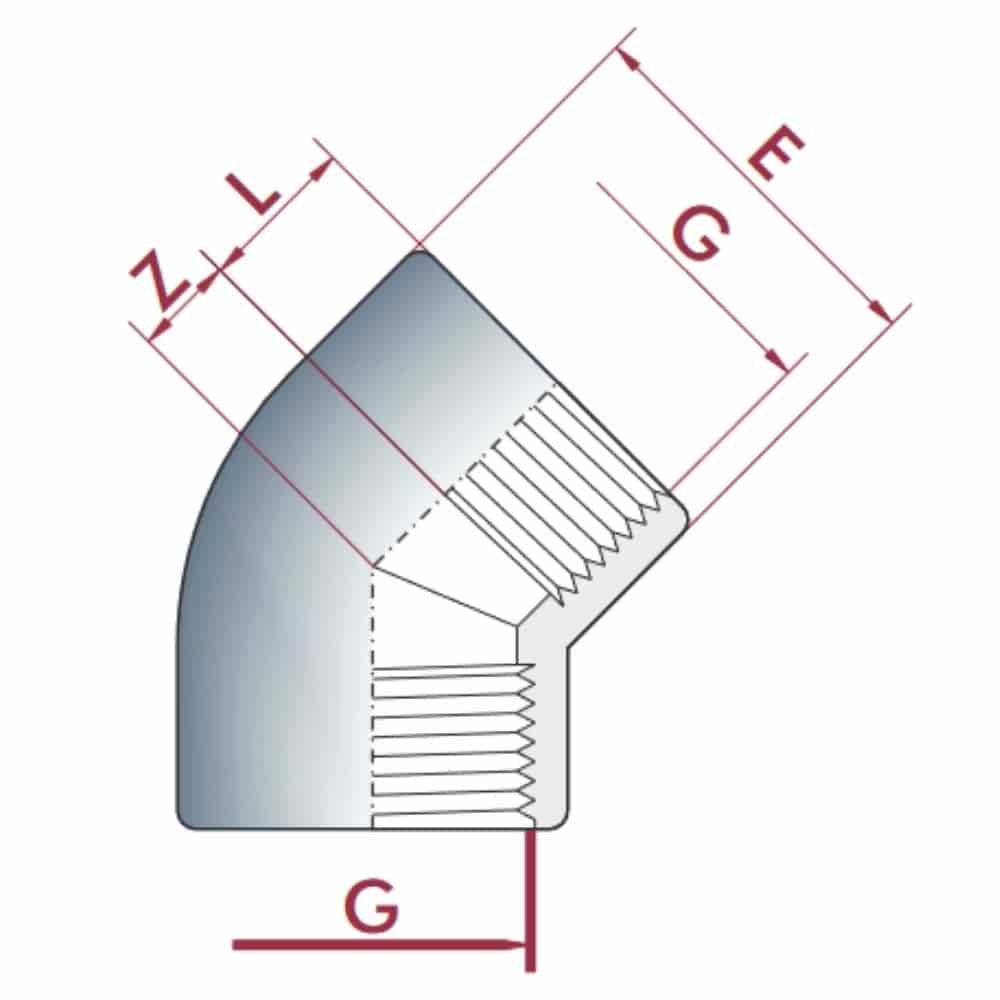 PVC - U 45° Coude IG 2" PN10-0