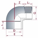 PVC - U 90° Coude Manchon x AG 63 mm x 2" PN10-0