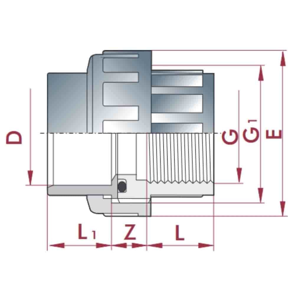 PVC - U Raccord à coller x IG 40 mm x 1 1/4"-1