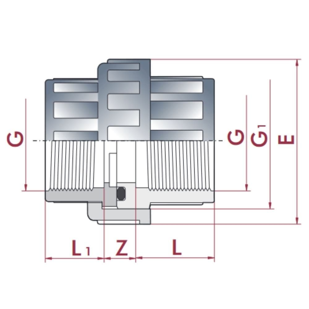 PVC - U Raccord IG x IG 1 1/2"-1