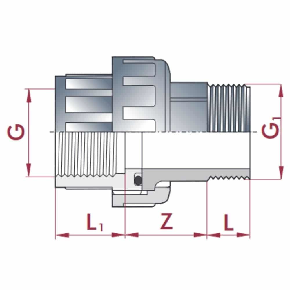 PVC - U Raccordement IG x AG 1 1/2"-1