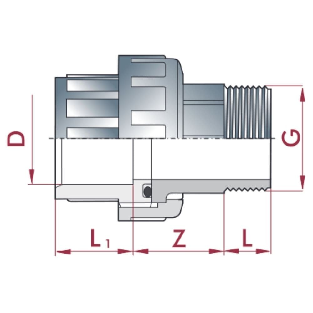 PVC - U Raccord à coller manchon x AG 25 mm x 3/4"-1