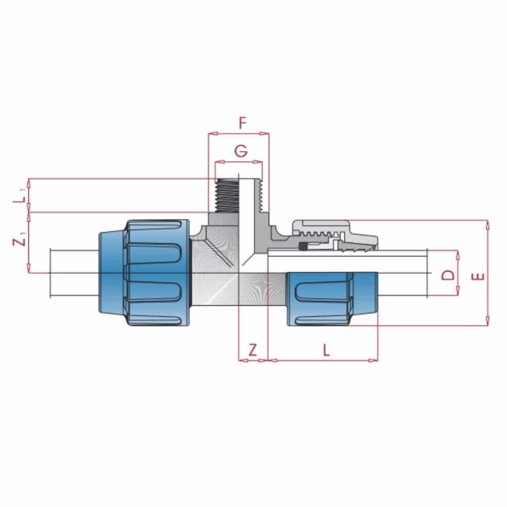 PP PE Raccord de tuyau T-connexion 16 x 1/2" AG x 16-0