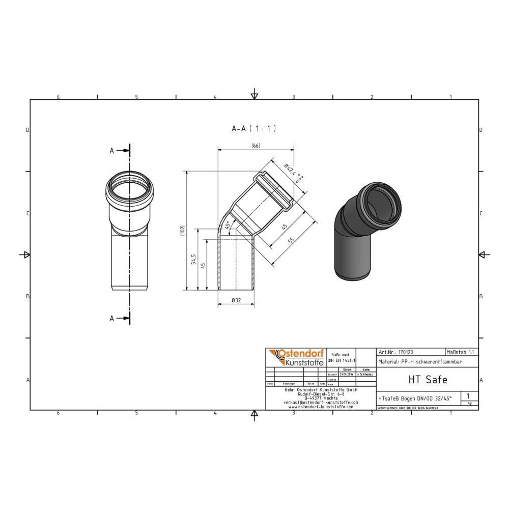 HTsafeB Coude DN/OD 32 45 Degrés-1