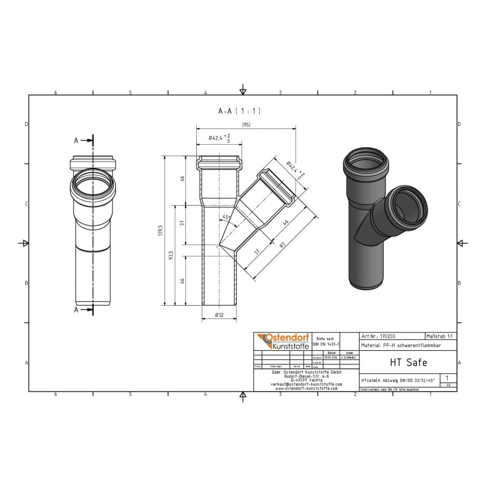 HTsafeEA Branche DN/OD 32/32 45 Degrés-1