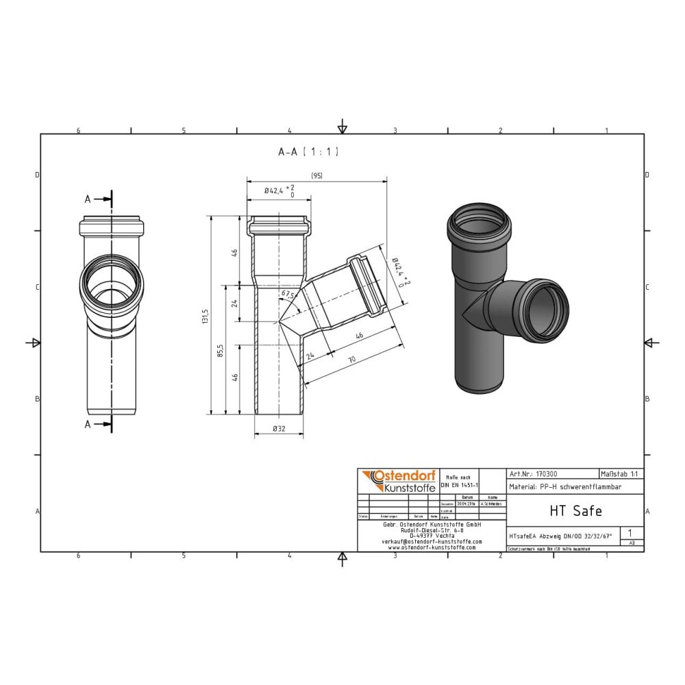 HTsafeEA Dérivation DN/OD 32/32 67 Degrés-1