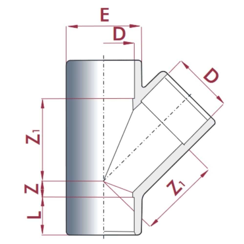 PVC-U 45°T-Élément de raccordement 63 mm PN10-0