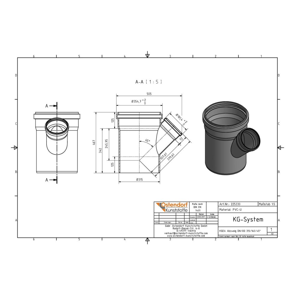 KGEA Raccord DN/OD 315/160 45 Degrés-0