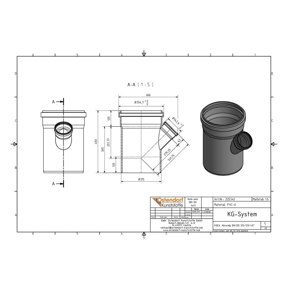 KGEA Raccord DN/OD 315/125 45 Degrés-3