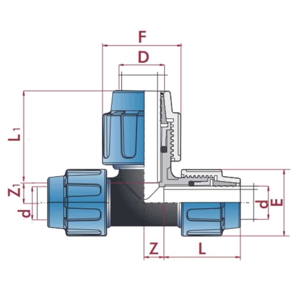 Raccord en T pour tuyau PP PE élargi 20 x 25 x 20-0