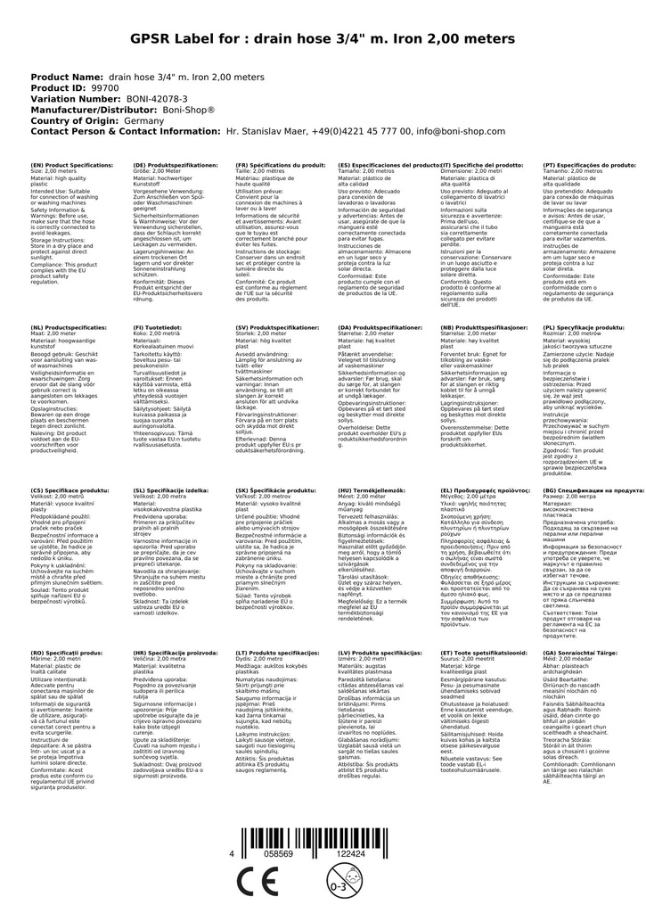 Tuyau d'évacuation 3/4" avec support 2,00 mètres-4