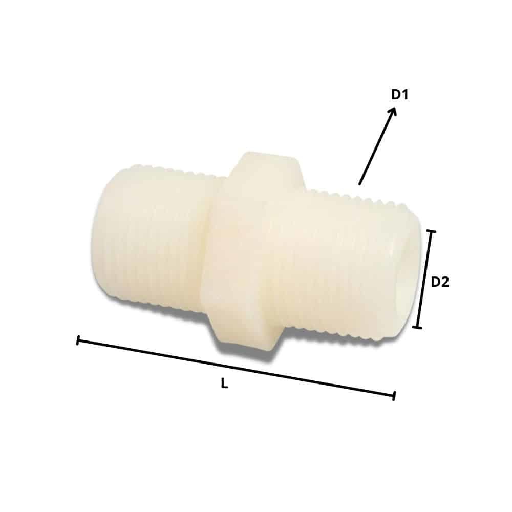 Raccord de tuyau en plastique Double mamelon 1/2"-0