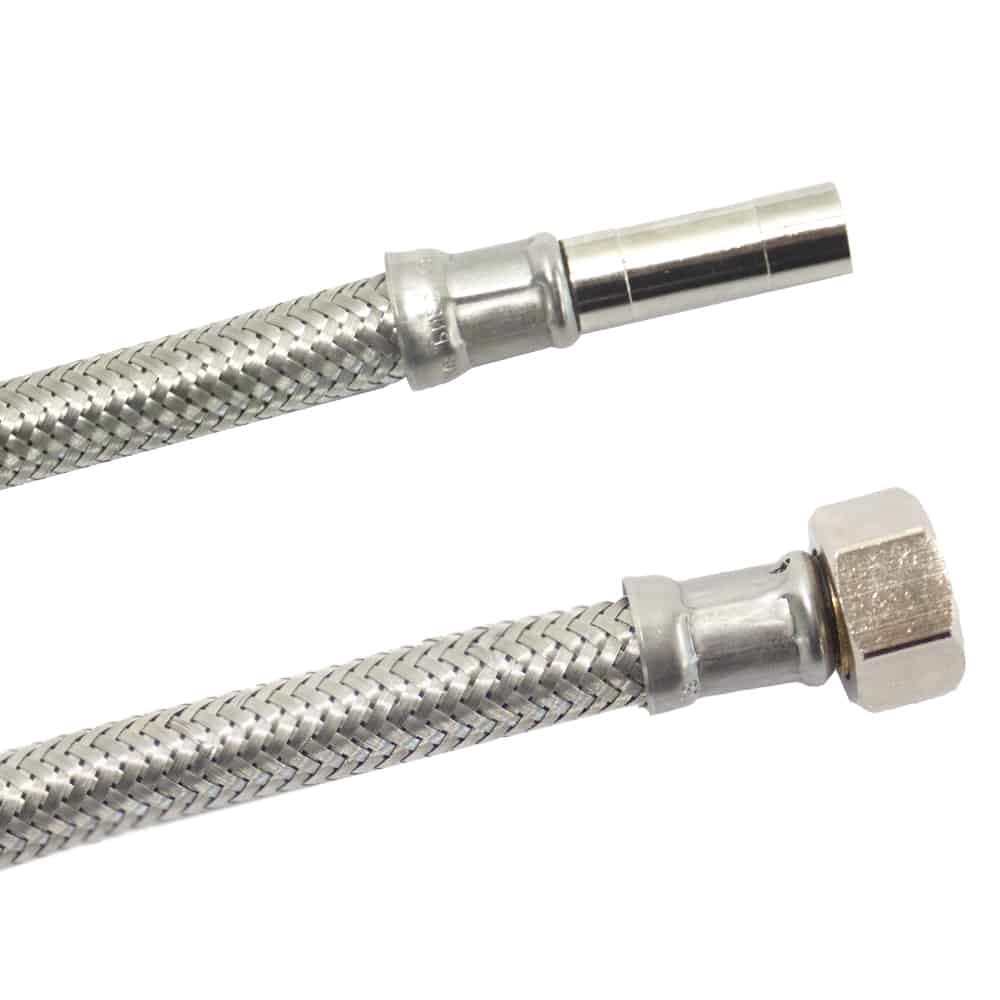 DN8 DVGW Tuyau blindé avec tresse en acier inoxydable 3/8" ÜM x 10mm Embout de tuyau 300 mm