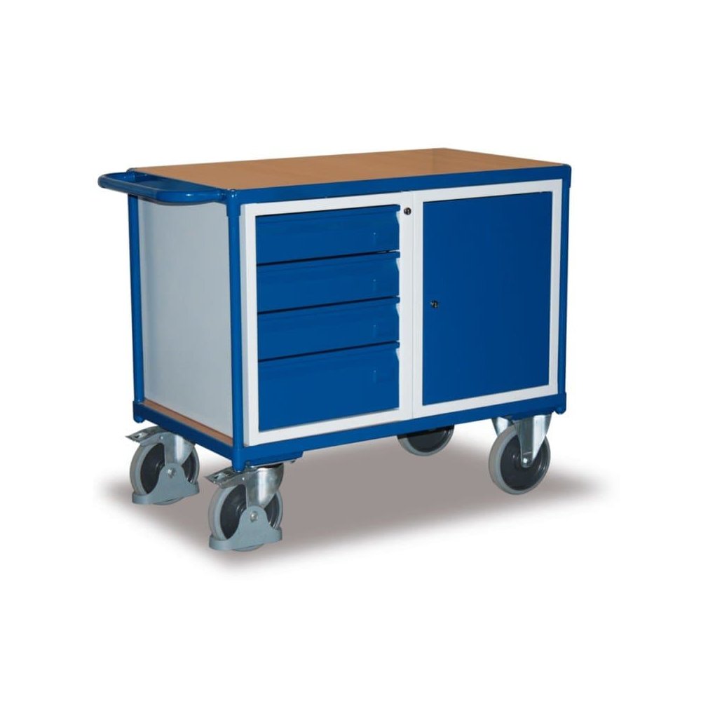 Chariot d'atelier avec 1 armoire, 4 tiroirs + EasySTOP