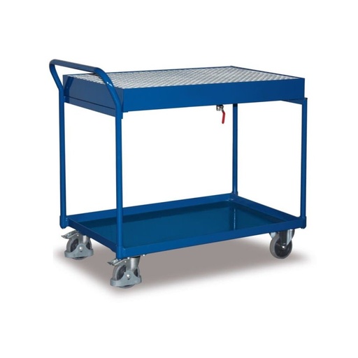 [BONI-sw-600.505] Chariot de table à 2 niveaux, grille galvanisée avec bac de récupération + EasySTOP