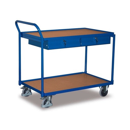 [BONI-sw-600.503] Chariot de table 250 kg avec 2 tiroirs verrouillables, grande poignée de poussée + EasySTOP