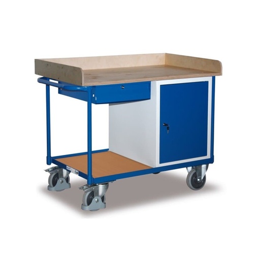 [BONI-sw-600.611] Chariot d'atelier avec 2 plateaux, 1 armoire, 1 tiroir + EasySTOP