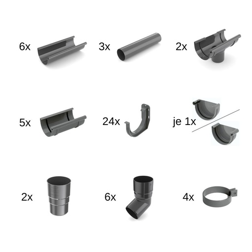 [BONI-61-024E-SET12] Ensemble de gouttières 12m graphite Système 100