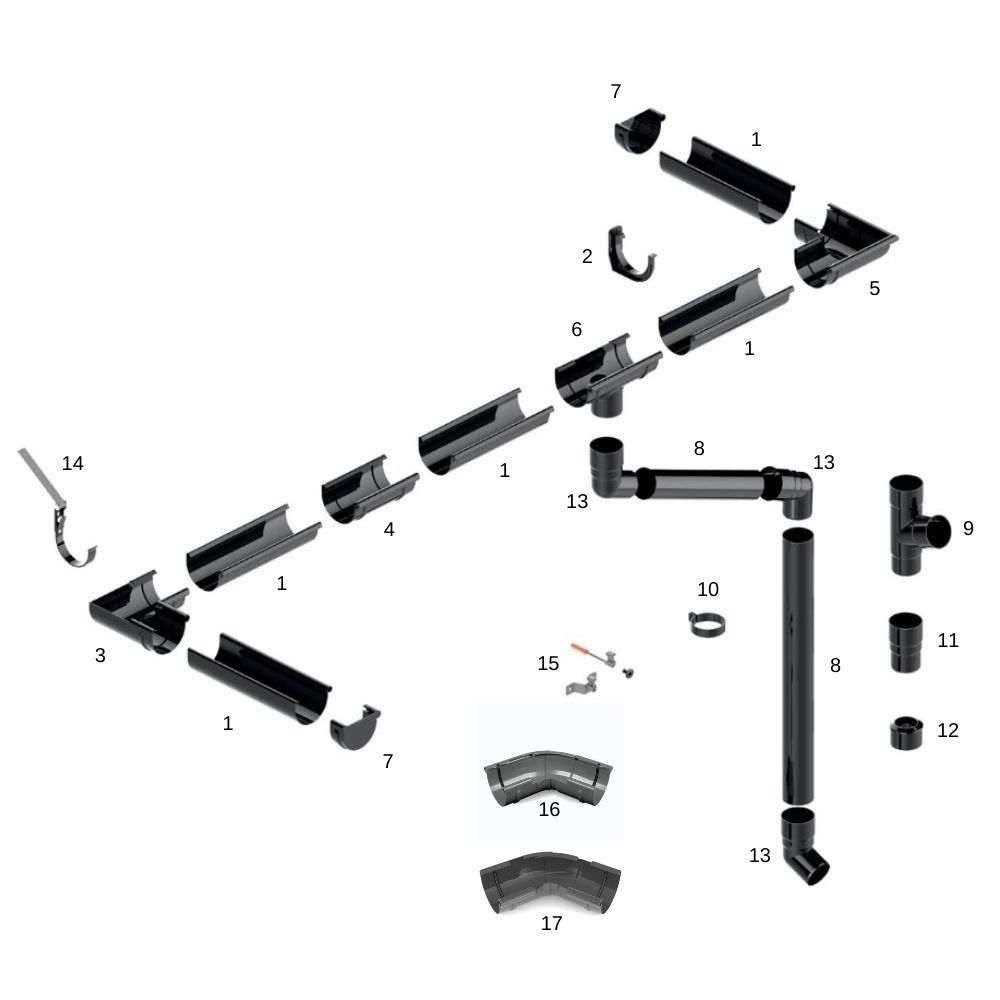 Capuchon de gouttière droit graphite Système 75-5