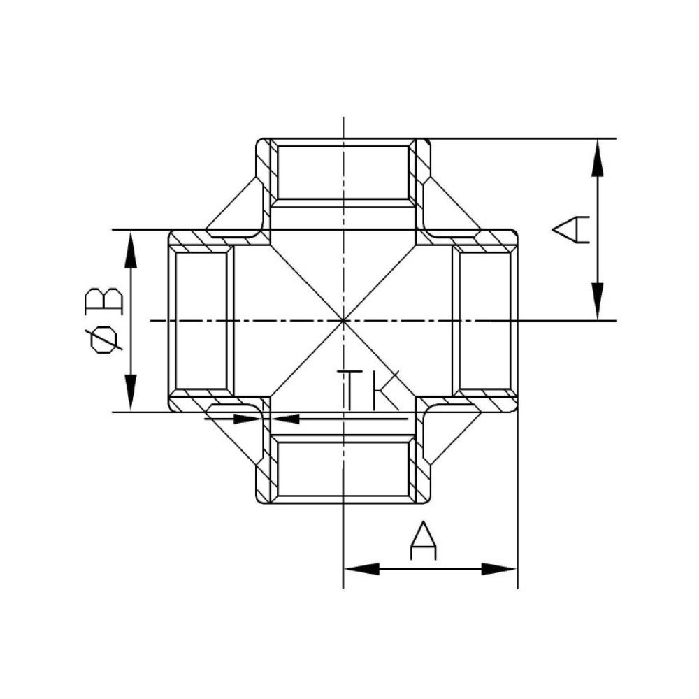 Raccord fileté en acier inoxydable pièce en croix 90° 1 1/2" IG-1